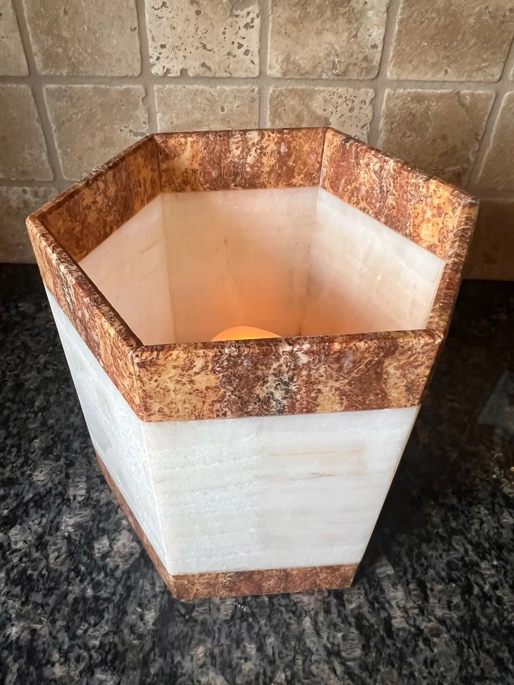 Large Vintage Waterstone White Onyx Candle Holder / Vase Handcrafted in Mexico